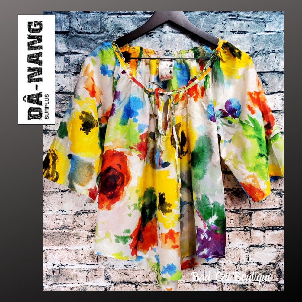 Da-Nang | Indo-Chine Watercolor Floral Boho Blouse